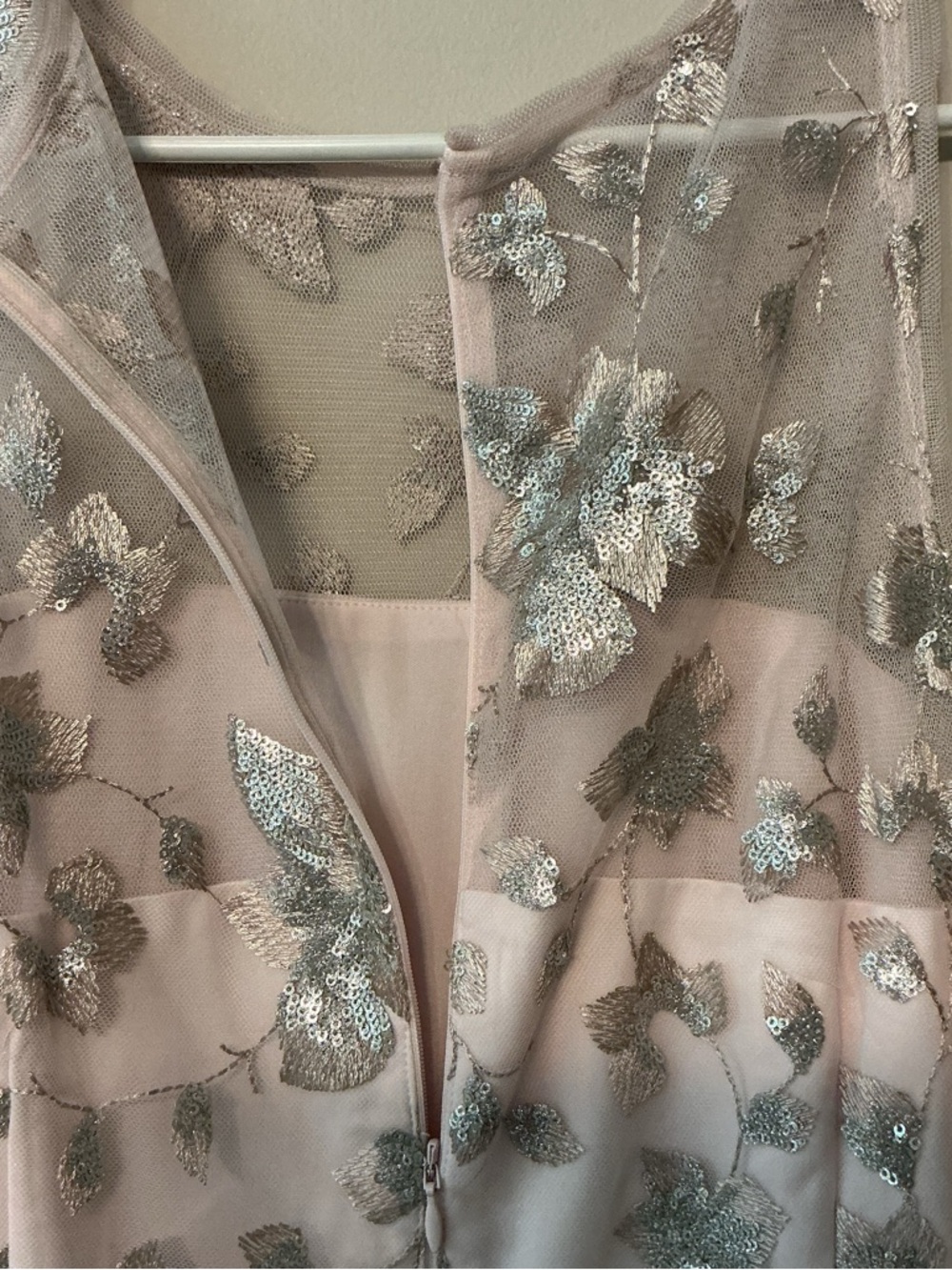 Adrianna Papell Pink W/ Silver Floral Sequin Halter Gown - Picture 9 of 11